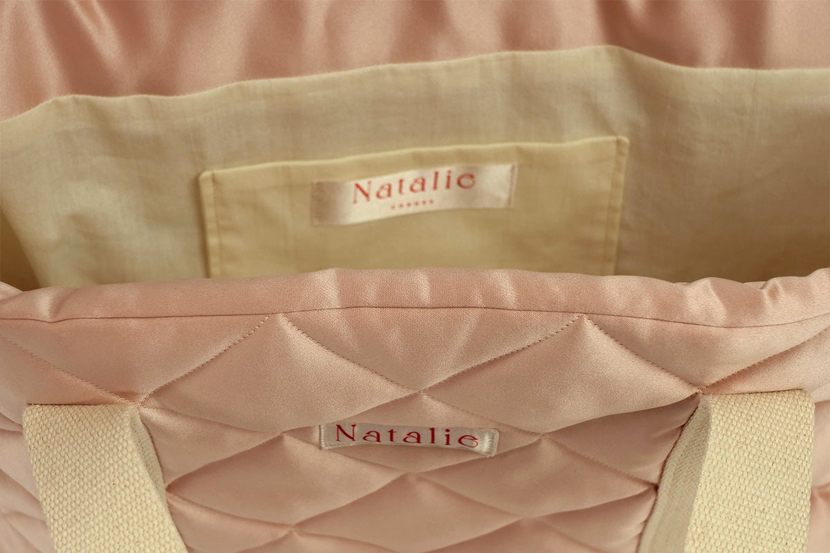 Natalie Cornes - Silk quilted oversized tote bag - inside pocket detail